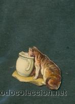 Sammeln alte gestanzte Sammelbilder: CROMO TROQUELADO ANTIGUO CON RELIEVE - GATITO BEBIENDO