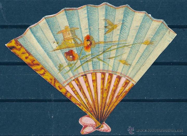 Collectable Antique Stamped Cards: 2040R - ANTIGUO CROMO TROQUELADO EN FORMA DE ABANICO - 12X9 CM