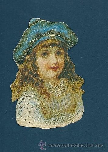 2044r - antiguo cromo la niña del sombrero azul - Compra venta en
