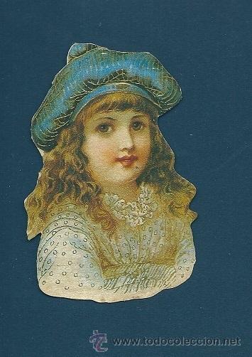 Collezionismo Figurine ritagliate antiche: 2044R - ANTIGUO CROMO LA NI&Ntilde;A DEL SOMBRERO AZUL - MIDE 9X6 CM APROX.