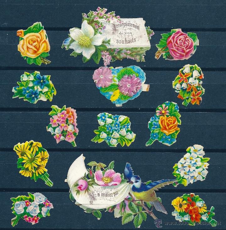 Collezionismo Figurine ritagliate antiche: 2060R -LOTE COMPUESTO DE 14 CROMOS CON FLORES -TROQUELADOS - MUY BONITOS