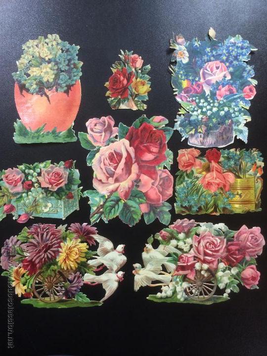 Colecionismo Cromos recortados antigos: LOTE DE OCHO CROMOS TROQUELADOS DE RAMOS DE FLORES PLANTAS Y ROSAS -