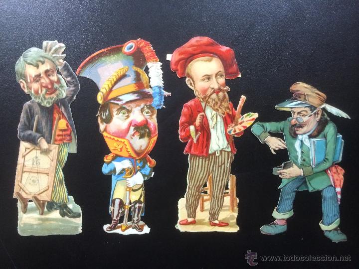 Coleccionismo cromos troquelados antiguos: LOTE DE 4 ANTIGUOS CROMOS TROQUELADOS- CARICATURAS DE PERSONAJES - FRANCIA.