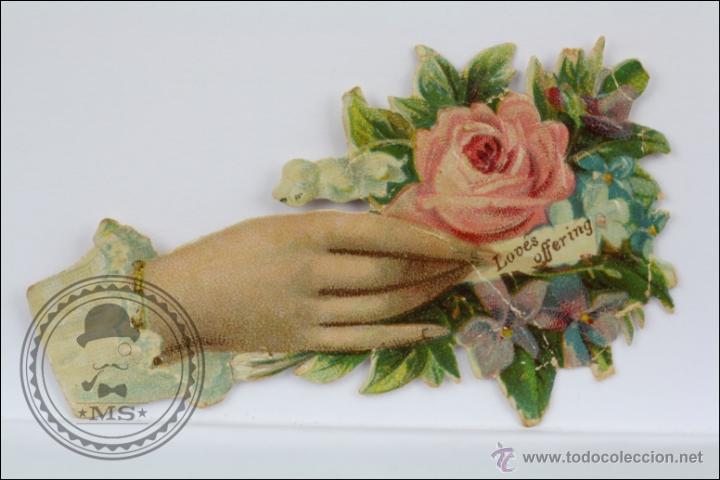 Colecionismo Cromos recortados antigos: Antiguo Cromo de Picar / Troquelado Chocolate Amatller - Loves Offering - 9 Cm Largo