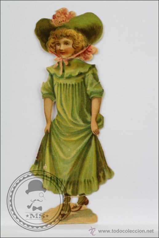 Colecionismo Cromos recortados antigos: Antiguo Cromo Picar / Troquelado Chocolate Amatller - Ni&ntilde;a con Sombrero - 12 Cm Largo
