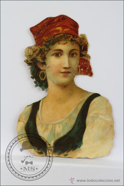 Colecionismo Cromos recortados antigos: Antiguo Cromo Picar / Troquelado Sin Publicidad - Chica Gitana - 8 Cm Largo - Chocolate