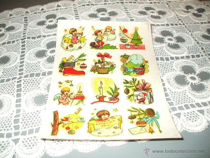 Coleccionismo Cromos troquelados antiguos: Lamina de calcomanias con motivos navide&ntilde;os a&ntilde;os 60