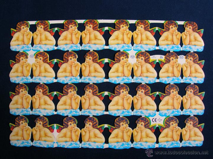 Collectionnisme Cartes &agrave; collectionner massicot&eacute;es anciennes: LAMINA CROMOS TROQUELADOS MLP- 858. ANGELITOS RELIEVE BRILLO