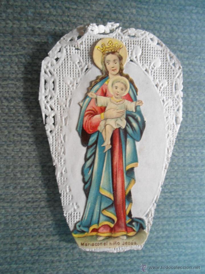 Collectable Antique Stamped Cards: ANTIGUO CROMO RELIGIOSO MARIA CON EL NI&Ntilde;O JESUS - CHOCOLATES LA ESPA&Ntilde;A
