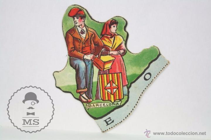 Collectionnisme Cartes &agrave; collectionner massicot&eacute;es anciennes: Antiguo Cromo Troquelado de Chocolates Jaime Boix. N&ordm; 11. Barcelona - Puzle Mapa de Espa&ntilde;a