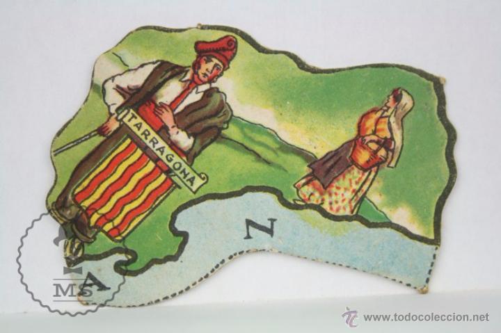 Collectionnisme Cartes &agrave; collectionner massicot&eacute;es anciennes: Antiguo Cromo Troquelado de Chocolates Jaime Boix. N&ordm; 20. Tarragona- Puzle Mapa de Espa&ntilde;a