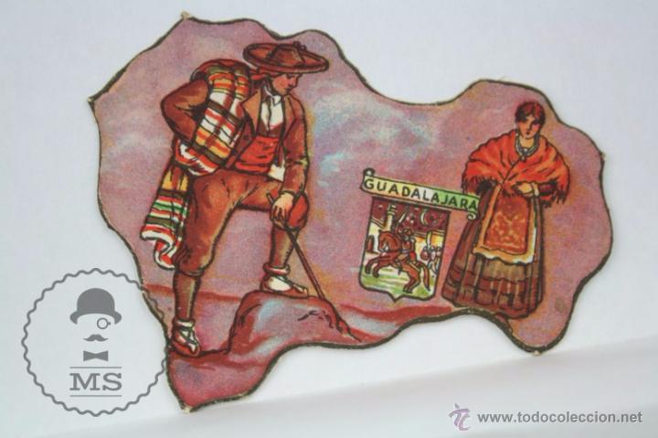 Collectionnisme Cartes &agrave; collectionner massicot&eacute;es anciennes: Antiguo Cromo Troquelado de Chocolates Jaime Boix. N&ordm; 25. Guadalajara - Puzle Mapa de Espa&ntilde;a