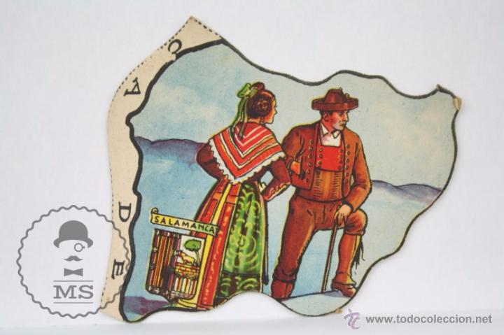 Collectionnisme Cartes &agrave; collectionner massicot&eacute;es anciennes: Antiguo Cromo Troquelado de Chocolates Jaime Boix. N&ordm; 28. Salamanca - Puzle Mapa de Espa&ntilde;a