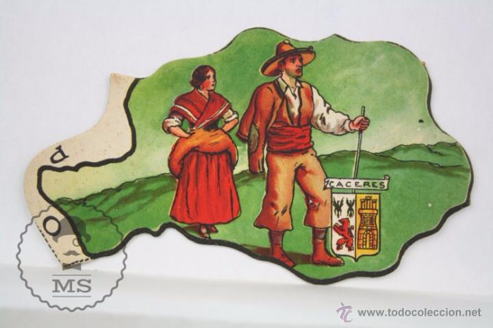 Collectionnisme Cartes &agrave; collectionner massicot&eacute;es anciennes: Antiguo Cromo Troquelado de Chocolates Jaime Boix. N&ordm; 33. C&aacute;ceres - Puzle Mapa de Espa&ntilde;a