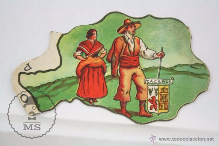 Collectionnisme Cartes &agrave; collectionner massicot&eacute;es anciennes: Antiguo Cromo Troquelado de Chocolates Jaime Boix. N&ordm; 33. C&aacute;ceres - Puzle Mapa de Espa&ntilde;a