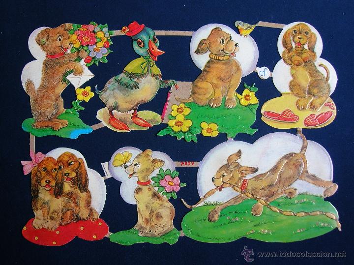 Collectionnisme Cartes &agrave; collectionner massicot&eacute;es anciennes: LAMINA CROMOS TROQUELADOS EF- 7057. ESCENAS DIVERSAS DE PERRITOS. GRAN BRILLO Y RELIEVE.&iexcl;OFERTA&iexcl;