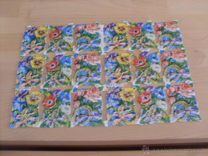Collectionnisme Cartes &agrave; collectionner massicot&eacute;es anciennes: LAMINA CROMOS TROQUELADOS MLP 824 CON 18 CROMOS RELIEVE Y PURPURINA FLORES (TRO7)