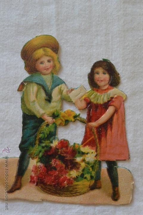 Collectable Antique Stamped Cards: CROMO TROQUELADO PAREJA NI&Ntilde;OS S.XIX