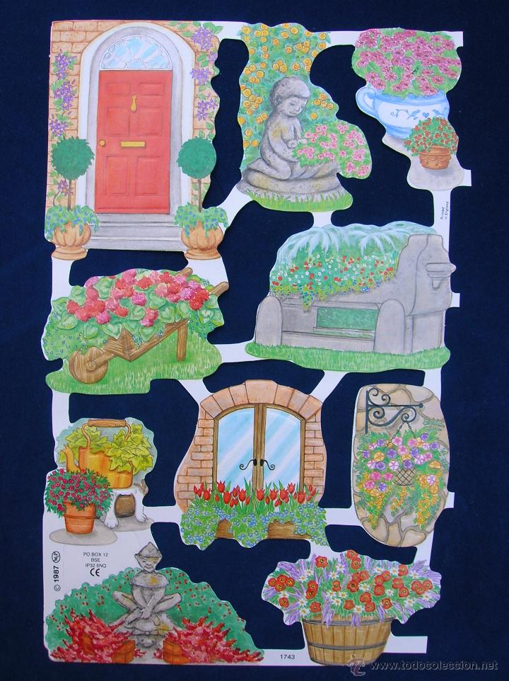 Coleccionismo Cromos troquelados antiguos: LAMINA CROMOS TROQUELADOS MLP- 1743. IMAGENES DE JARDIN. BRILLO.