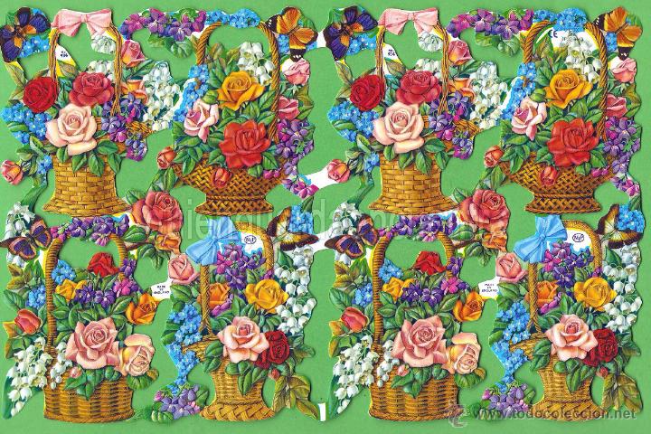 Sammeln alte gestanzte Sammelbilder: L&aacute;mina 8 cromos troquelados picar palma manualidades decoupage 934 cesta flores bouquet