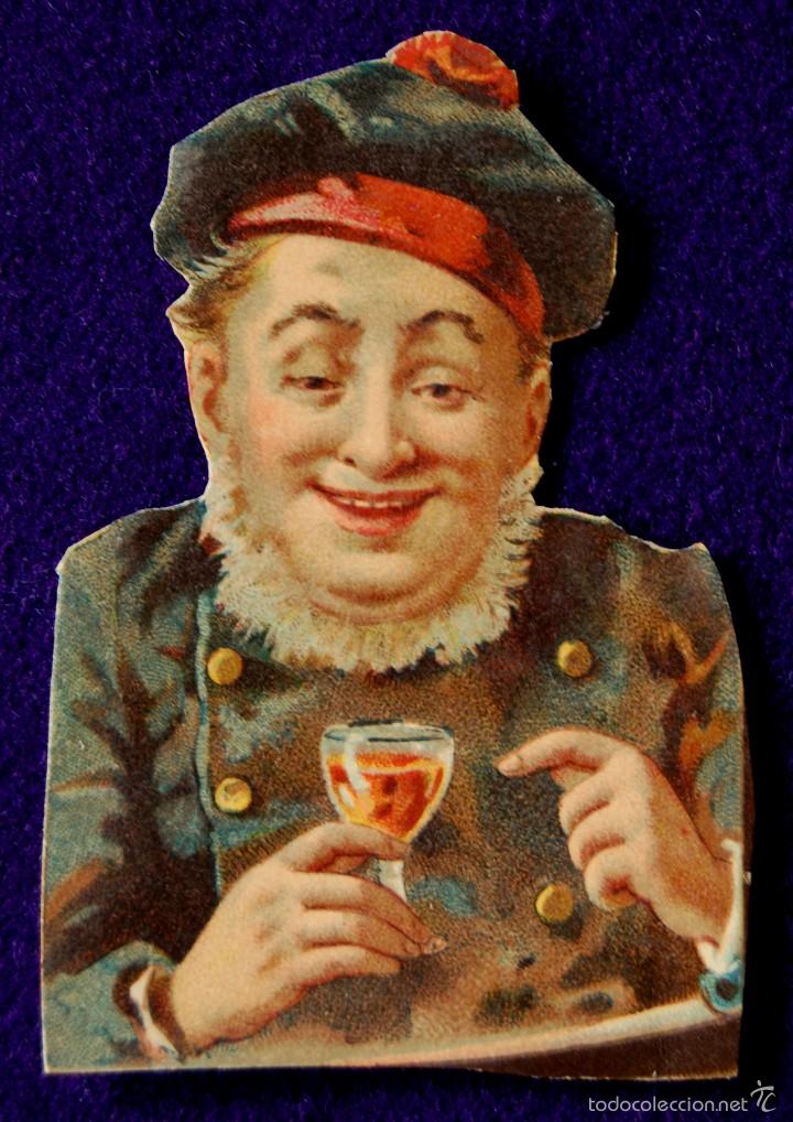 Collectionnisme Cartes &agrave; collectionner massicot&eacute;es anciennes: ANTIGUO CROMO LITOGRAFIADO TROQUELADO. SE&Ntilde;OR BEBIENDO VINO. A&Ntilde;O 1900. 8cm. RECORTADO DE EPOCA.