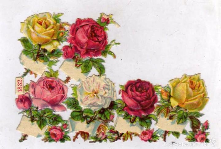 Sammeln alte gestanzte Sammelbilder: Lote de cromos troquelados en plancha. Flores, rosas. 1832