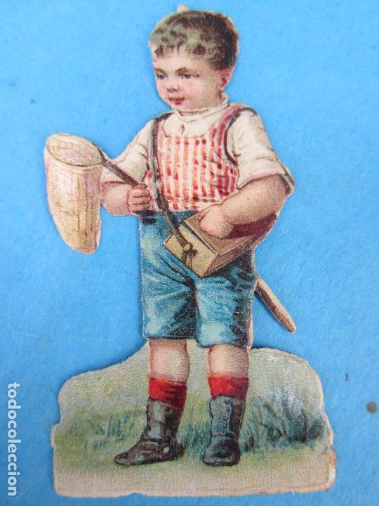 Collectionnisme Cartes &agrave; collectionner massicot&eacute;es anciennes: antiguo cromo troquelado , ni&ntilde;o co cazador de mariposas