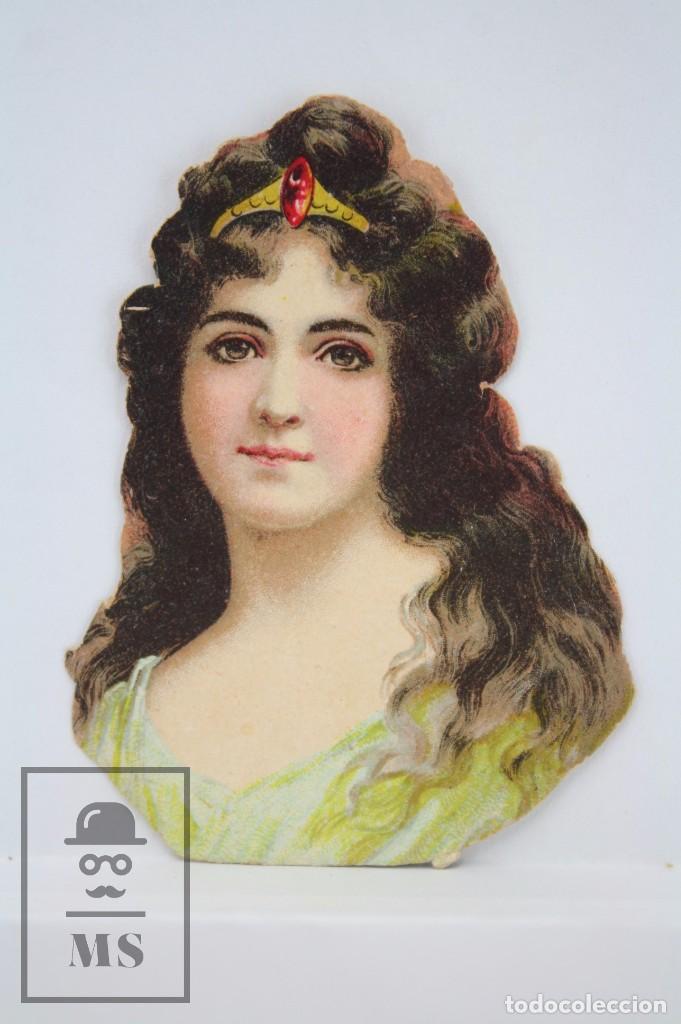 Colecionismo Cromos recortados antigos: Antiguo Cromo de Picar / Troquelado - Busto de Muchacha - Chocolate. Sin Publicidad - 6 x 8 cm