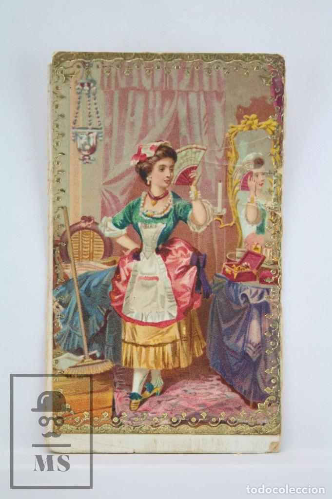 Colecionismo Cromos recortados antigos: Antiguo Cromo / Tarjeta Litografiada - Muchacha con Abanico - Sin Publicidad - 5,5 x 9,5 cm