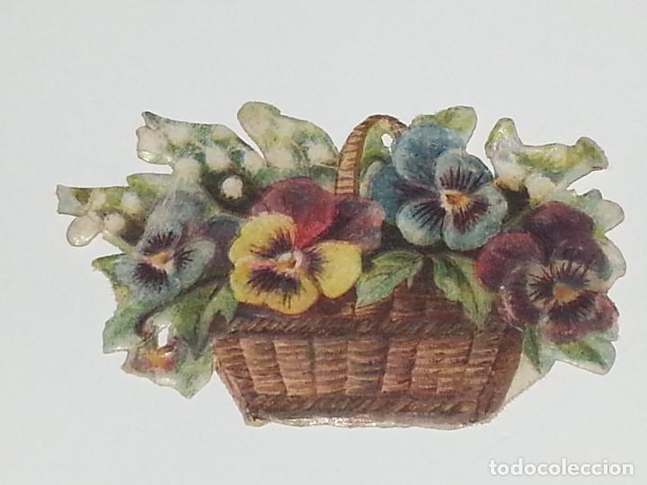 Collectionnisme Cartes &agrave; collectionner massicot&eacute;es anciennes: ANTIGUO CROMO TROQUELADO ESPA&Ntilde;OL DE FINALES SIGLO XIX PPIOS SIGLO XX CESTO FLORES