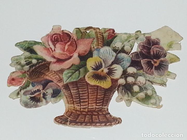 Collectionnisme Cartes &agrave; collectionner massicot&eacute;es anciennes: ANTIGUO CROMO TROQUELADO ESPA&Ntilde;OL DE FINALES SIGLO XIX PPIOS SIGLO XX CESTO DE FLORES
