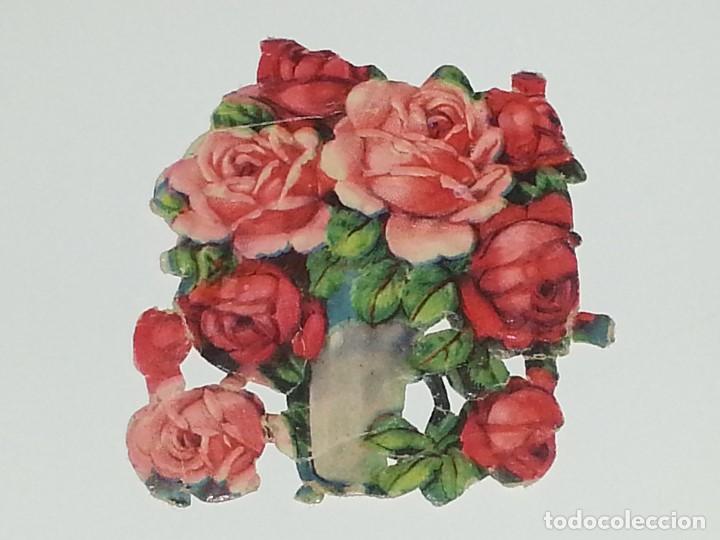 Coleccionismo cromos troquelados antiguos: ANTIGUO CROMO TROQUELADO ESPA&Ntilde;OL DE FINALES SIGLO XIX PPIOS SIGLO XX RAMO DE ROSAS FLORES