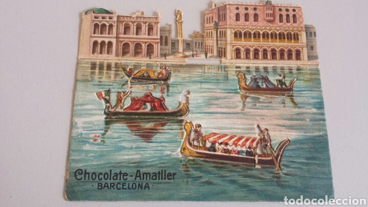 Collectable Antique Stamped Cards: Gran tama&ntilde;o antiguo cromo troquelado chocolate amatller Venecia