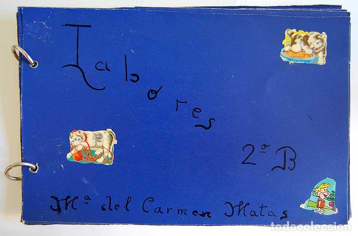Sammeln alte gestanzte Sammelbilder: Antiguo cuaderno de manualidades y labores con cromos antiguos. A&ntilde;os 60-70