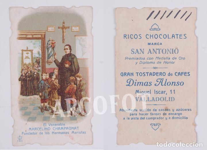 Collectionnisme Cartes &agrave; collectionner massicot&eacute;es anciennes: Cromo estampa CHOCOLATES SAN ANTONIO - Tostadero de Caf&eacute; Dimas Alonso - VALLADOLID