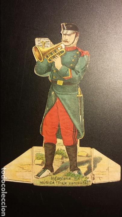 Coleccionismo Cromos troquelados antiguos: Antiguo cromo troquelado infanteria chocolate juncosa ejercito espa&ntilde;ol musica trompeta