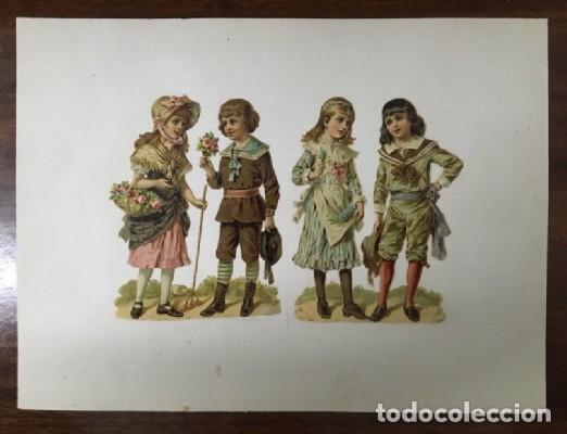 Collectable Antique Stamped Cards: 2 CROMOS TROQUELADOS DOBLES DE &Eacute;POCA MONTADOS SOBRE PAPEL.   CROMOTRO-0023