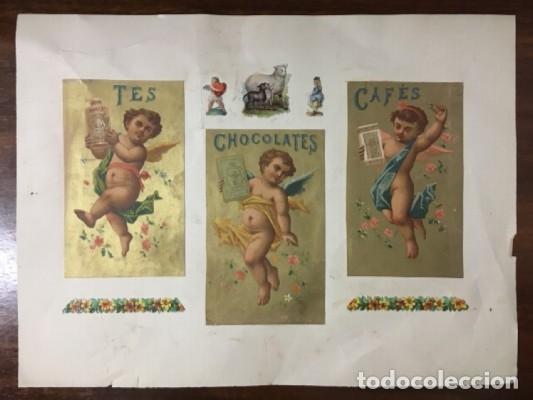 Collectable Antique Stamped Cards: 3 CROMOS TROQUELADOS DE &Eacute;POCA MONTADOS SOBRE PAPEL. CROMOTRO-0024
