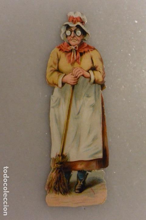 Collectable Antique Stamped Cards: CROMO TROQUELADO ABUELITA LIMPIANDO. PUBLICIDAD LA COLONIAL. S. XIX