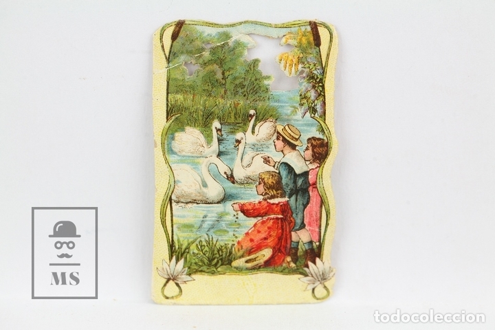 Collectionnisme Cartes &agrave; collectionner massicot&eacute;es anciennes: Antiguo Cromo de Picar / Troquelado - Galletas Y Bizcochos La Gloria / Ni&ntilde;os Con Cisnes