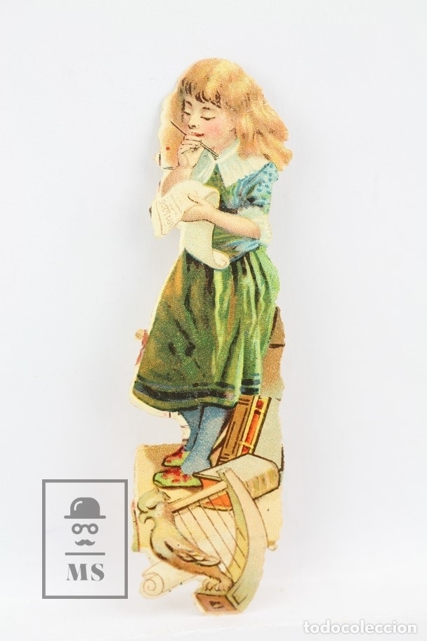 Colecionismo Cromos recortados antigos: Antiguo Cromo de Picar / Troquelado - Galletas Y Bizcochos La Gloria / Ni&ntilde;a con Arpa