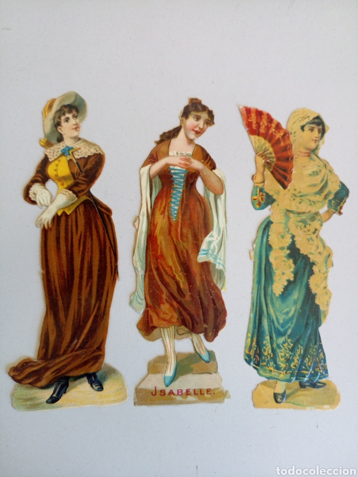 Sammeln alte gestanzte Sammelbilder: Lote de tres Antiguo cromos troquelados mujeres elegantes chocolates
