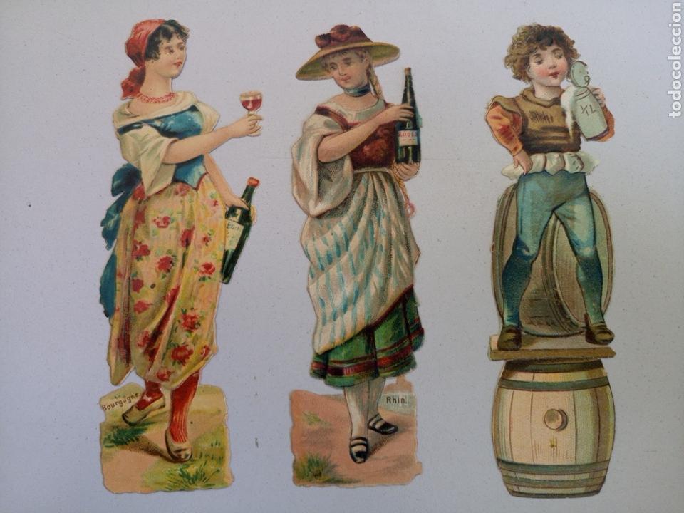 Sammeln alte gestanzte Sammelbilder: Lote de tres Antiguo cromos troquelados vinos de rhin, bourgogne y cerveza uno de chocolates moncau