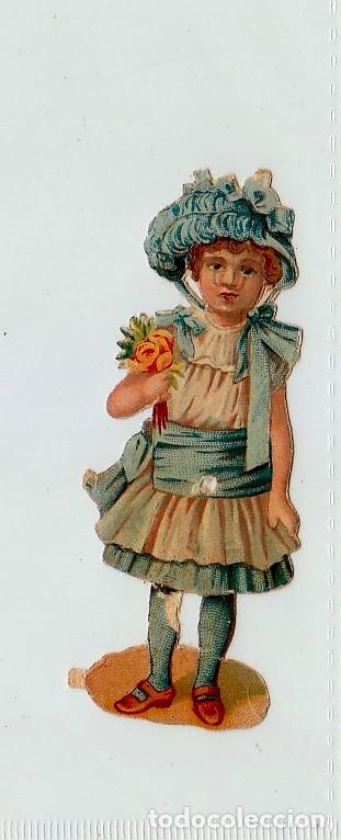 Sammeln alte gestanzte Sammelbilder: Antiguo cromo. Ni&ntilde;a con flores y sombrero. Finales siglo XIX principios XX. cb