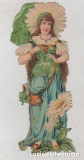 Collectionnisme Cartes &agrave; collectionner massicot&eacute;es anciennes: Cromo troquelado Compa&ntilde;ia Colonial Madrid. Chocolates superiores. Mujer flores. 12,50 cm