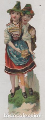 Sammeln alte gestanzte Sammelbilder: Cromo troquelado Compa&ntilde;ia Colonial Madrid. Chocolates. Pareja de los Alpes. 12,50 cm