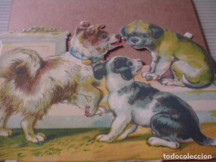 Sammeln alte gestanzte Sammelbilder: ~~~~ ANTIGUO CROMO GRUPO DE PERRITOS TROQUELADO , MIDE 12 X 8 CM. ~~~~