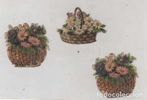Sammeln alte gestanzte Sammelbilder: Lote de 3 cromos troquelados de cestos con flores  Sin publicidad, el mas grande mide 4 x 4 cm