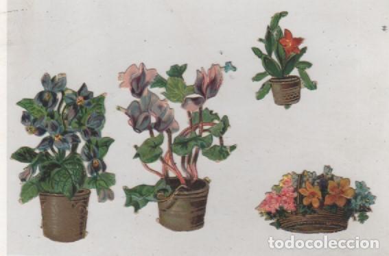 Sammeln alte gestanzte Sammelbilder: Lote de 4 cromos troquelados de cestos con flores Sin publicidad, el mas grande mide 7 x 4 cm