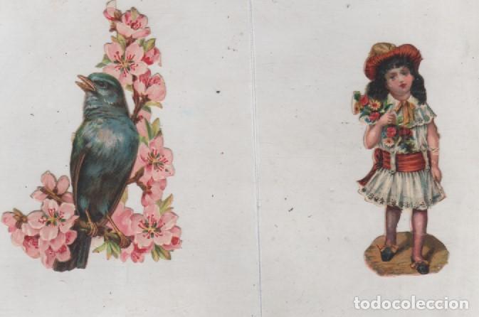 Sammeln alte gestanzte Sammelbilder: Lote de 2 cromos troquelados Ni&ntilde;a y p&aacute;jaro con flores. Publicidad Chocolates Amatller Barcelona. 10
